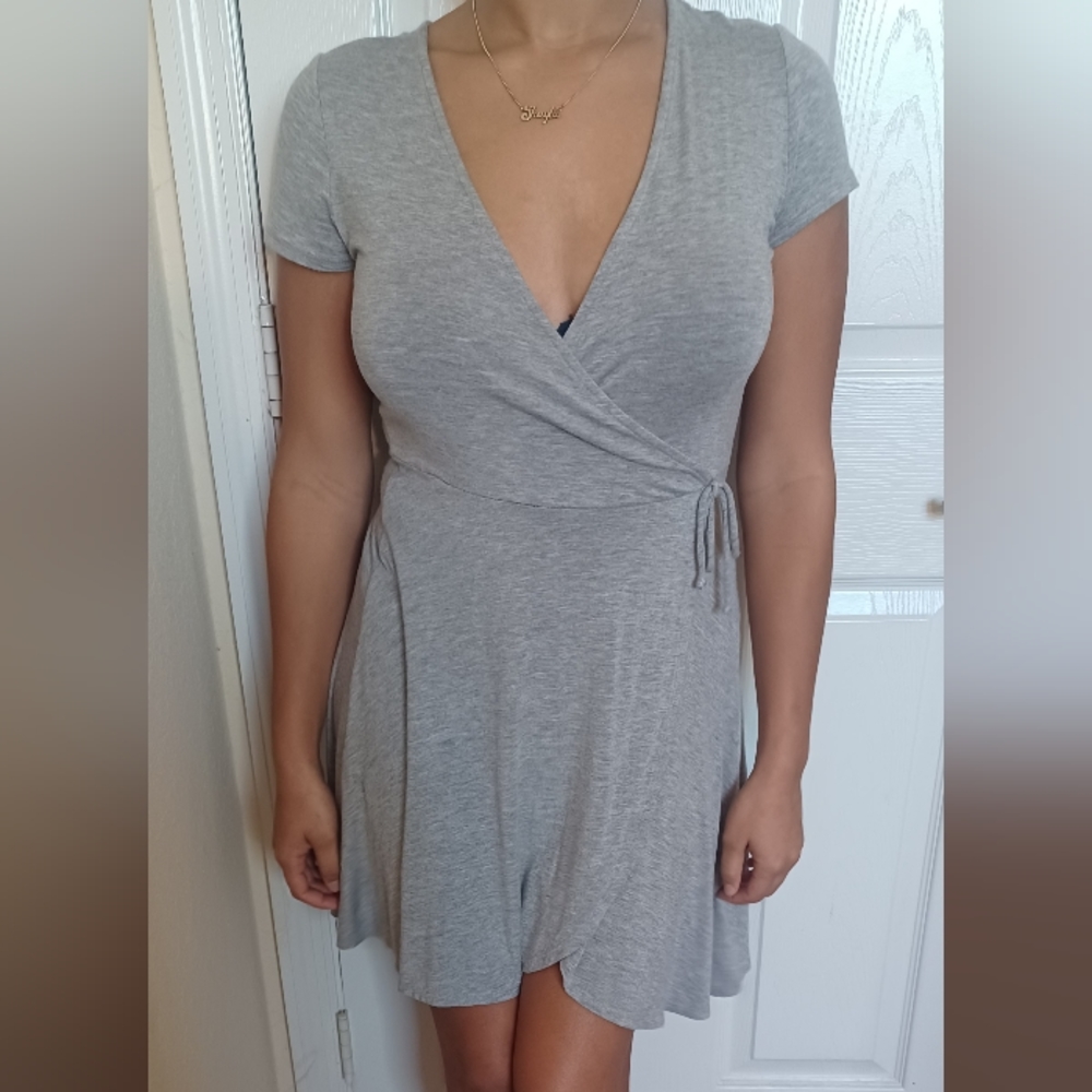 Grey dress with cut out slit